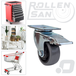 Roulette Pivotante Gris plaque Avec Frein 75mm Rollensan . com (1)
