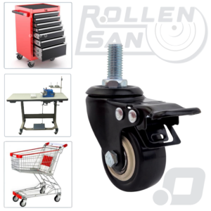 Roulette Pivotante Noir Tige M12 Avec Frein 50mm Rollensan .com (2)