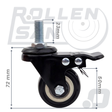 5. Roulette Pivotante Noir Tige M12 Avec Frein 50mm