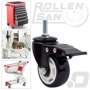 Roulette Pivotante Noir Tige M12 Avec Frein 75mm Rollensan.com (3)