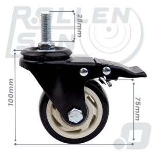 5. Roulette Pivotante Noir Tige M12 Avec Frein 75mm