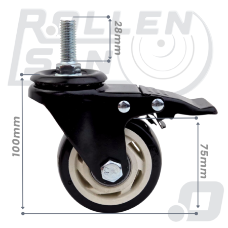 5. Roulette Pivotante Noir Tige M12 Avec Frein 75mm