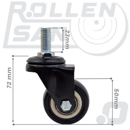 Roulette Pivotante Noir Tige M12 Sans Frein 50mm