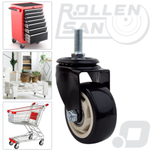 Roulette Pivotante Noir Tige M12 Sans Frein 75mm Rollensan .com (1)