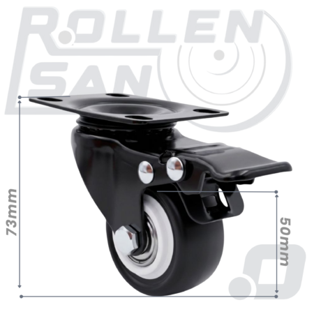 Roulette Pivotante Noir plaque Avec Frein 50mm