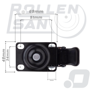 Roulette Pivotante Orange plaque Avec Frein 50mm