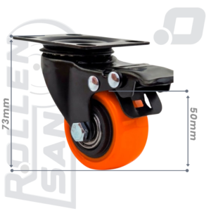 Roulette Pivotante Orange plaque Avec Frein 50mm