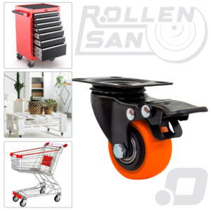 Roulette Pivotante Orange plaque Avec Frein 50mm Rollensan .com (4)