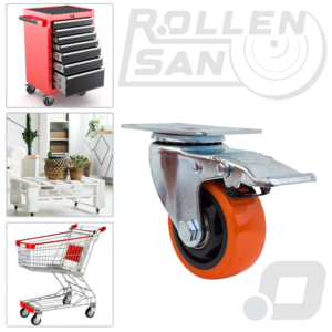 Roulette Pivotante Orange plaque Avec Frein 75mm Rollensan .com (1)