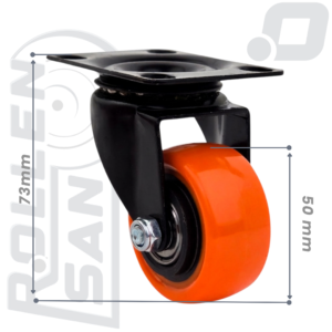 Roulette Pivotante Orange plaque Sans Frein 50mm