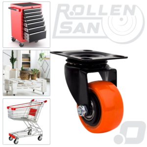 Roulette Pivotante Orange plaque Sans Frein 50mm Rollensan .com (4)
