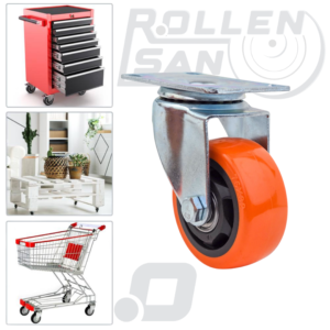 Roulette Pivotante Orange plaque Sans Frein 75mm Rollensan . com (4)