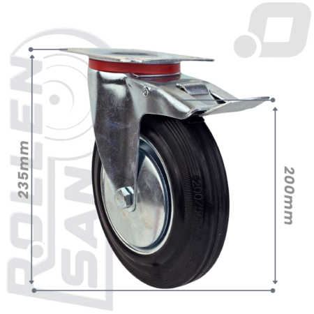 Roulette Pivotante Caoutchouc Avec Frein 200mm