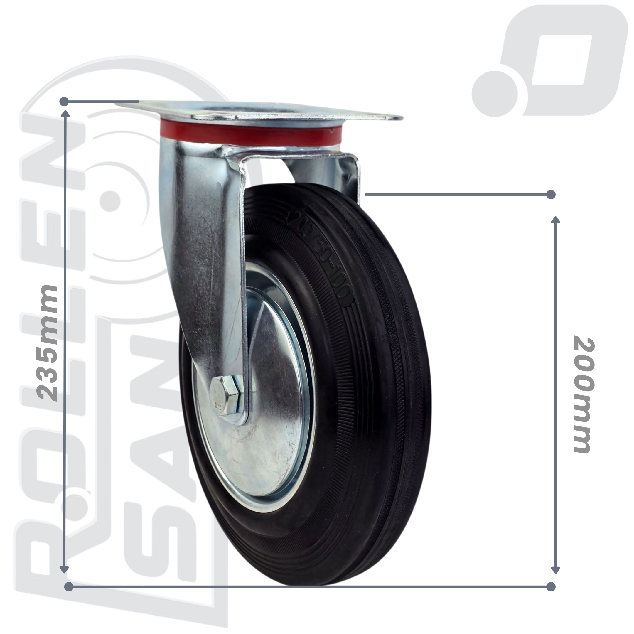 Roulette Pivotante Caoutchouc Avec Frein 200mm – Image 3