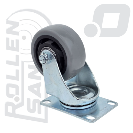 Roulette Pivotante Gris plaque Sans Frein 75mm