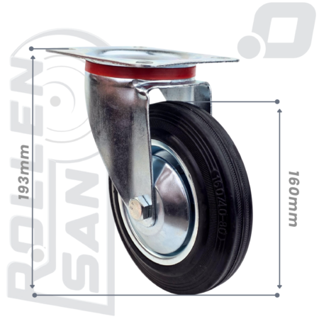 Roulette Pivotante Caoutchouc Sans Frein 160mm