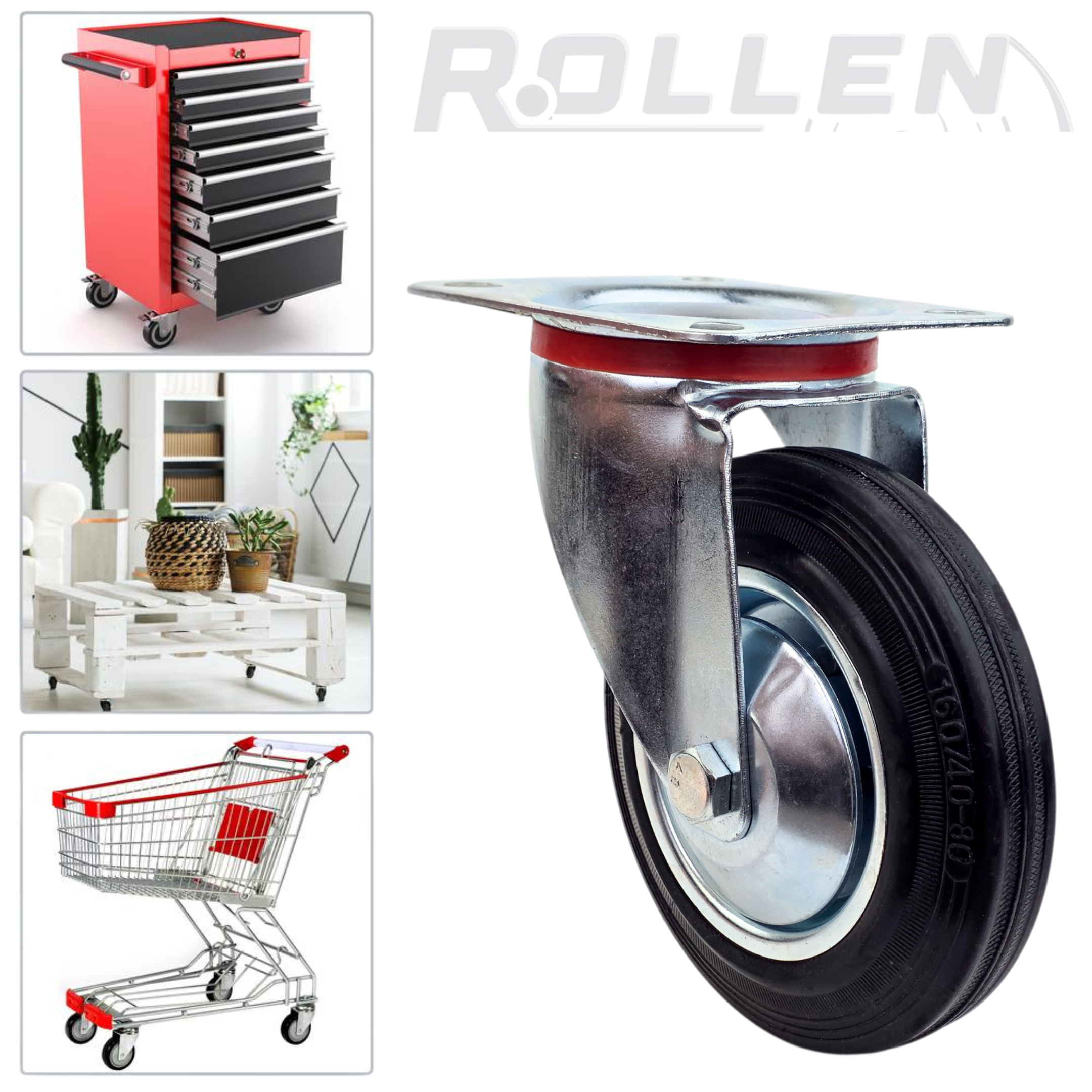 Roulette Pivotante Caoutchouc Sans Frein 160mm – Image 3